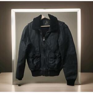 Vintage Cooper Leather Bomber Jacket Mens 40 Black Fur Collar Sherpa Lined USA